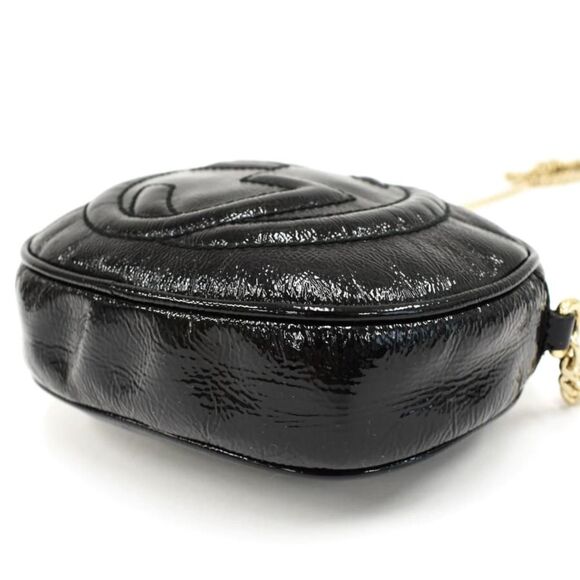 Gucci Chain Shoulder Bag Soho Interlocking GG Tassel Patent Leather Black - Picture 6 of 8